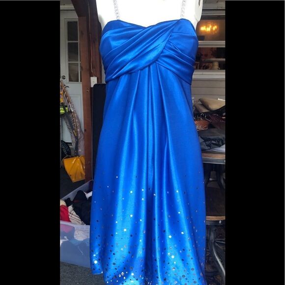 Wendye C Jump Apparel blue dress 27 inches long with sequins and balloon bottom - Picture 2 of 12